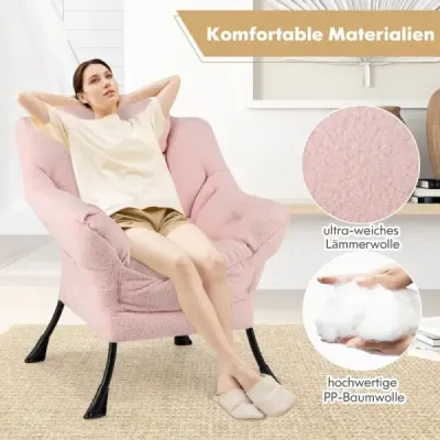 Sessel mit Armlehnen & Seitentasche & Fußstütze Relaxsessel Loungesessel Fernsehsessel Rosa