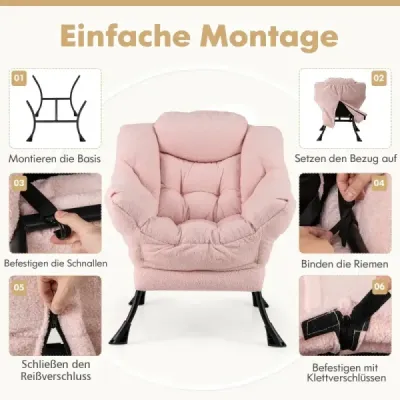 Sessel mit Armlehnen & Seitentasche & Fußstütze Relaxsessel Loungesessel Fernsehsessel Rosa