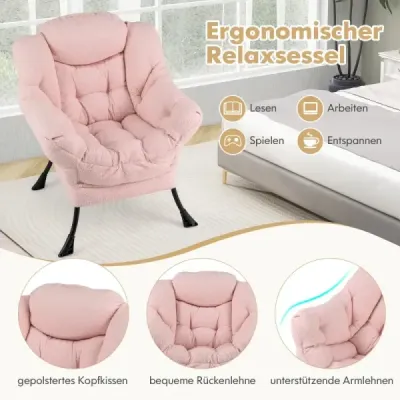 Sessel mit Armlehnen & Seitentasche & Fußstütze Relaxsessel Loungesessel Fernsehsessel Rosa
