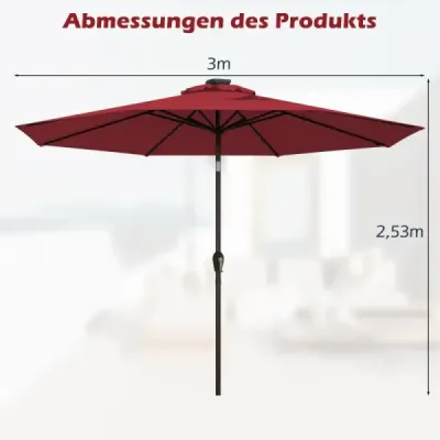 LED osvětlení konzolový slunečník kulatý slunečník solární napájený zahradní slunečník klika-hnědá-? 3M