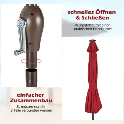 LED osvětlení konzolový slunečník kulatý slunečník solární napájený zahradní slunečník klika-hnědá-? 3M