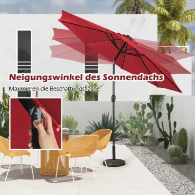 LED osvětlení konzolový slunečník kulatý slunečník solární napájený zahradní slunečník klika-hnědá-? 3M