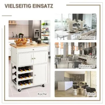 Dřevěný kuchyňský vozík Servírovací vozík Kuchyňský vozík se 3 stojany na víno