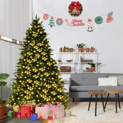 Umělý vánoční stromek s LED pohádkovými světly Vánoční stromek 210/225/240 cm Zelená-210 cm