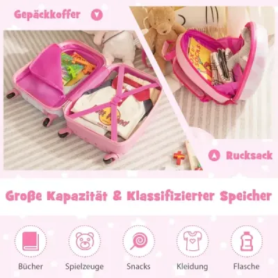 Sada kufrů 2 ks jednorožec 16'' dětský kufr + 12'' batoh růžová