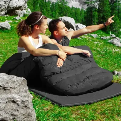 Goplus dvojitý spací pytel 2 osoby XL dekový spací pytel Spací pytel se 2 polštáři černý/modrý 220 x150 cm-modrý