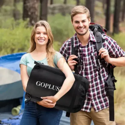 Goplus dvojitý spací pytel 2 osoby XL dekový spací pytel Spací pytel se 2 polštáři černý/modrý 220 x150 cm-modrý