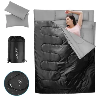 Goplus dvojitý spací pytel 2 osoby XL dekový spací pytel Spací pytel se 2 polštáři černý/modrý 220 x150 cm-modrý