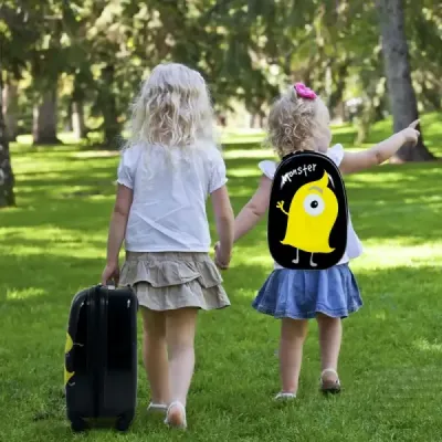 2 ks dětská zavazadla monster picture cestovní kufr dětský kufr + batoh černá
