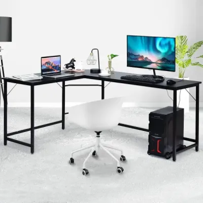 Počítačový stůl ve tvaru písmene L PC rohový stůl Úhlový stůl černý/přírodní 168 x 125 x 74 cm-káva