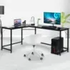 Počítačový stůl ve tvaru písmene L PC rohový stůl Úhlový stůl černý/přírodní 168 x 125 x 74 cm-káva