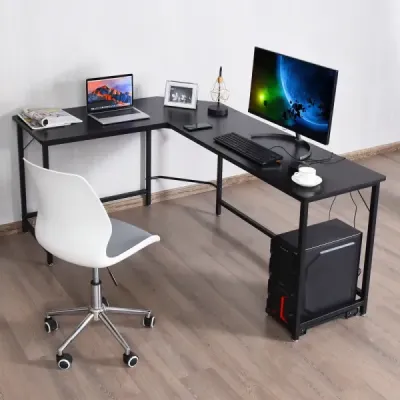 Počítačový stůl ve tvaru písmene L PC rohový stůl Úhlový stůl černý/přírodní 168 x 125 x 74 cm-káva
