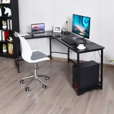 Počítačový stůl ve tvaru písmene L PC rohový stůl Úhlový stůl černý/přírodní 168 x 125 x 74 cm-káva