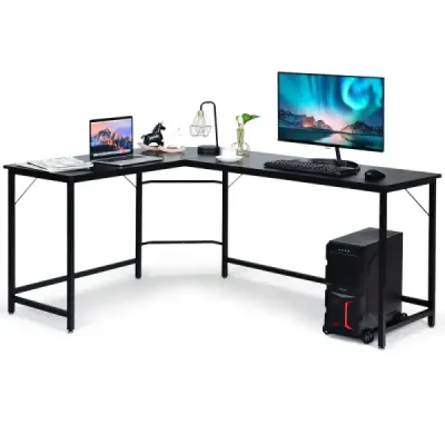 Počítačový stůl ve tvaru písmene L PC rohový stůl Úhlový stůl černý/přírodní 168 x 125 x 74 cm-káva