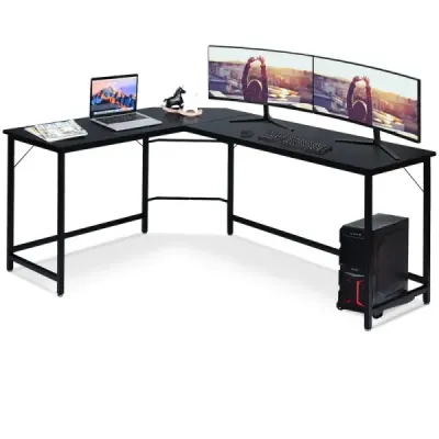 Počítačový stůl ve tvaru písmene L PC rohový stůl Úhlový stůl černý/přírodní 168 x 125 x 74 cm-káva