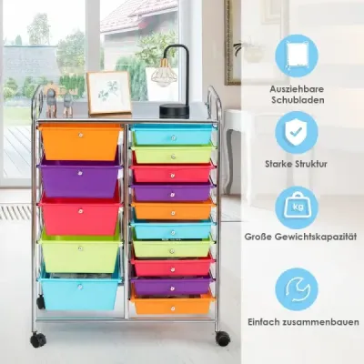Vozík s 15 stohovatelnými zásuvkami Zásuvkový vozík s kovovým rámem Růžová