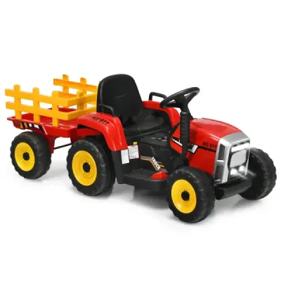 12 V dětský traktor s přívěsem Elektrické autíčko na baterie žluté