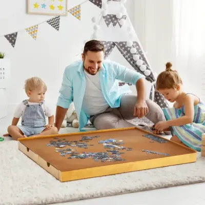 Puzzle stůl se 4 zásuvkami puzzle deska dřevo 80 x 65cm