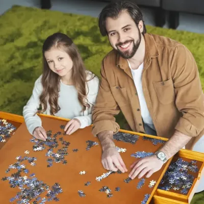 Puzzle stůl se 4 zásuvkami puzzle deska dřevo 80 x 65cm