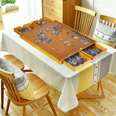 Puzzle stůl se 4 zásuvkami puzzle deska dřevo 80 x 65cm