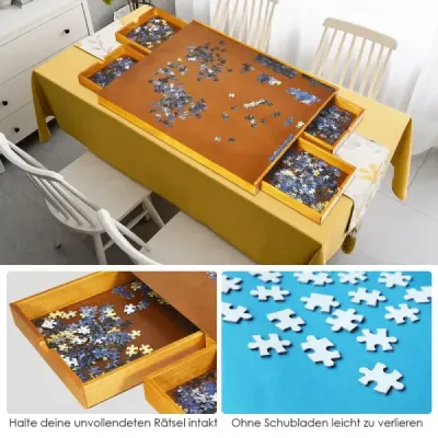 Puzzle stůl se 4 zásuvkami puzzle deska dřevo 80 x 65cm