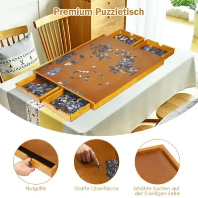 Puzzle stůl se 4 zásuvkami puzzle deska dřevo 80 x 65cm