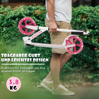 Koloběžka koloběžka skládací koloběžka nastavitelná výška 100 kg nosnost koloběžka se 2 LED koly růžová