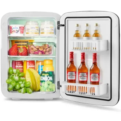 15L mini chladnička 2 v 1 s funkcí chlazení a ohřevu  mrazák na nápoje 38 cm x 33 cm x 27 cm bílá Energetická třída E