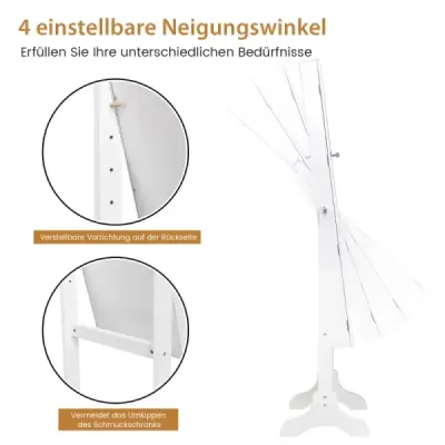 Uzamykatelná skříňka na šperky Stojanový design s nastavitelným úhlem se zrcadlem po celé délce 45 x 37 x 160 cm Bílá