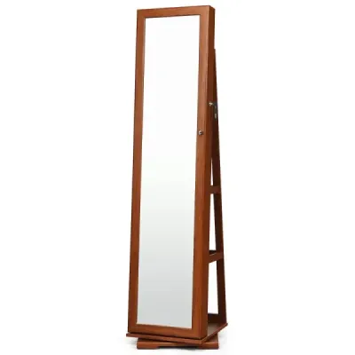 2 v 1 skříňka na šperky a žebříková police se zrcadlem po celé délce 39 x 39 x 161 cm hnědá