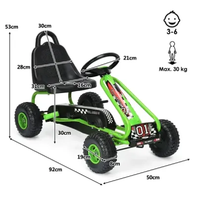 Motokára s nastavitelným sedadlem 4 kola Pedálové poháněné auto 92 x 50 x 53 cm zelená + černá