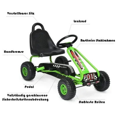 Motokára s nastavitelným sedadlem 4 kola Pedálové poháněné auto 92 x 50 x 53 cm zelená + černá