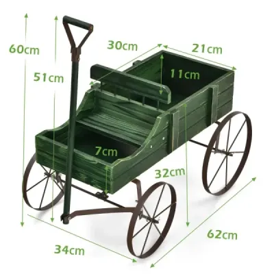 Stojan na květiny dřevěný vozík na rostliny vozík na květiny s kovem 62 x 34 x 60 cm červená