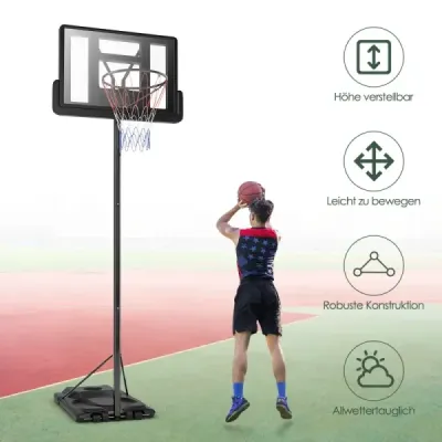 Basketbalový stojan 180-305 cm výškově nastavitelný basketbalový koš se stojanem a 2 kolečky pro děti