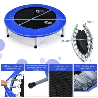 Trampolína 97 cm Mini skládací trampolína Skládací fitness trampolína Blue