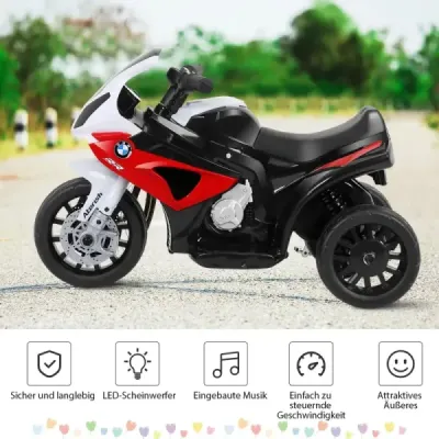 Dětská motorka s tréninkovými koly 6V elektrická motorka s hudbou 66 x 37 x 44,5 cm červená