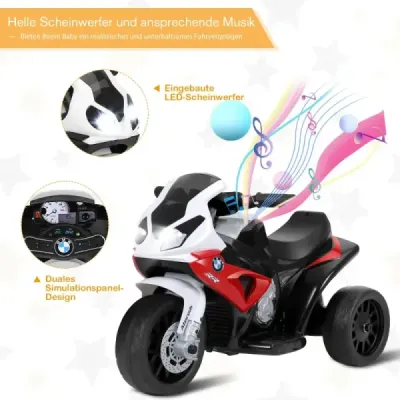 Dětská motorka s tréninkovými koly 6V elektrická motorka s hudbou 66 x 37 x 44,5 cm červená