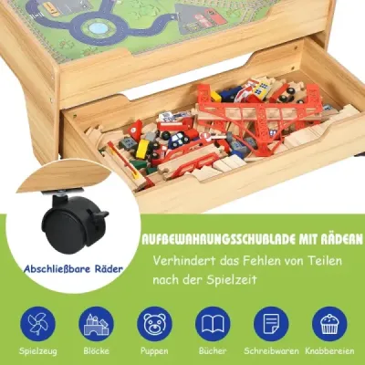 Dřevěný dětský železniční vláček Dřevěná železniční souprava Stůl pro aktivity se zásuvkou 78 x 63 x 33 cm Příroda
