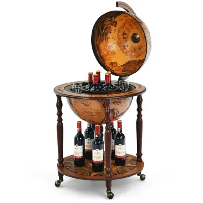 Globe bar Barová skříňka Barový vozík s kolečky a víkem Stojan na víno Vinotéka ? 60,5 x 95,5 cm Hnědá
