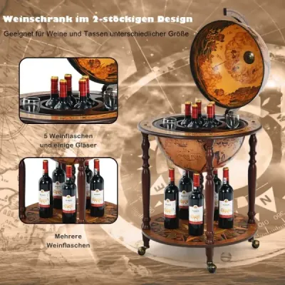 Globe bar Barová skříňka Barový vozík s kolečky a víkem Stojan na víno Vinotéka ? 60,5 x 95,5 cm Hnědá