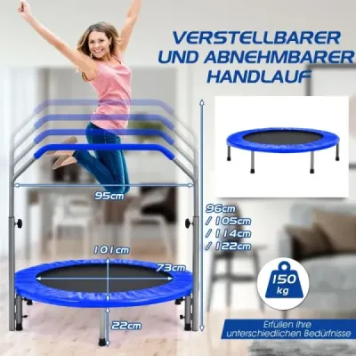 ?101 cm skládací mini trampolína Fitness trampolína s výškově nastavitelnou rukojetí Modrá + černá