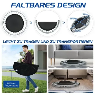 ?101 cm skládací mini trampolína Fitness trampolína s výškově nastavitelnou rukojetí Modrá + černá