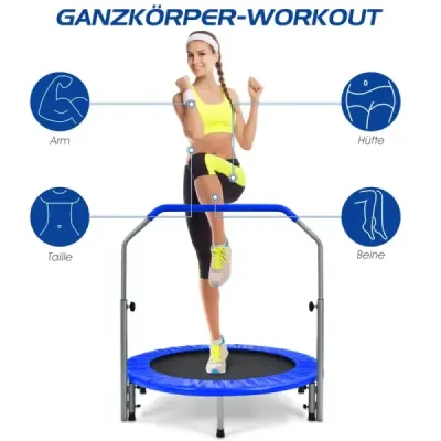 ?101 cm skládací mini trampolína Fitness trampolína s výškově nastavitelnou rukojetí Modrá + černá