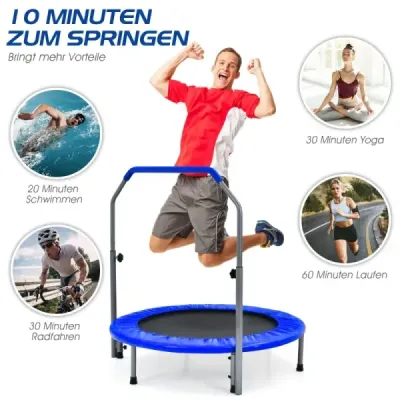 ?101 cm skládací mini trampolína Fitness trampolína s výškově nastavitelnou rukojetí Modrá + černá