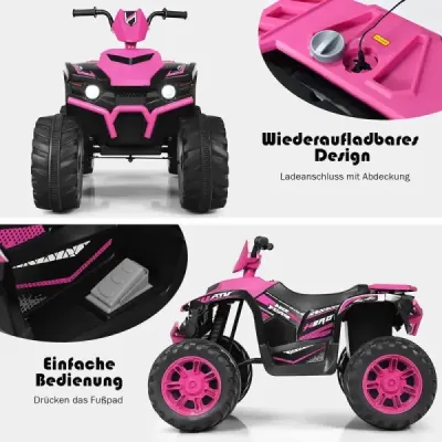 12V elektrická dětská čtyřkolka s předním světlem mini elektrická čtyřkolka s hudbou a klaksonem růžová