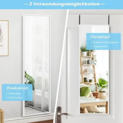 Zrcadlo s plnou délkou zrcadlo na zeď zrcadlo na dveře zrcadlo s plnou délkou zrcadlo pro zavěšení zrcadlo 36,5 x 1,5 x 107 cm bílá