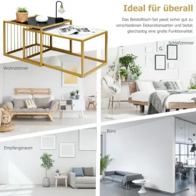 2 x příruční stolek konferenční stolek hnízdní stolky mramorový moderní hnízdící stolek žlutá + černá + bílá