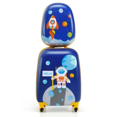2-dílná sada dětských kufrů se vzorem astronauta batoh a kufr 27 x 20 x 43 cm tmavě modrá