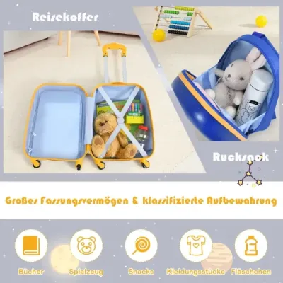 2-dílná sada dětských kufrů se vzorem astronauta batoh a kufr 27 x 20 x 43 cm tmavě modrá