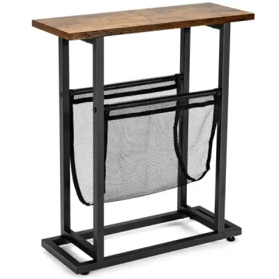 Industrial příruční stolek 2 patrový úzký rozkládací stolek 48 x 18 x 54,5 cm hnědá + černá